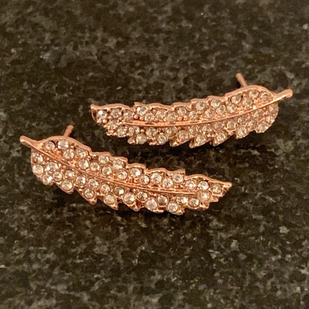 Rose Gold Tone Ear Crawlers - Feather, Angel Wings or Leaf Motif